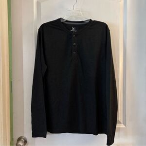 George Black/ Heather Double Knit  Long Sleeve Henley Shirt Sz L